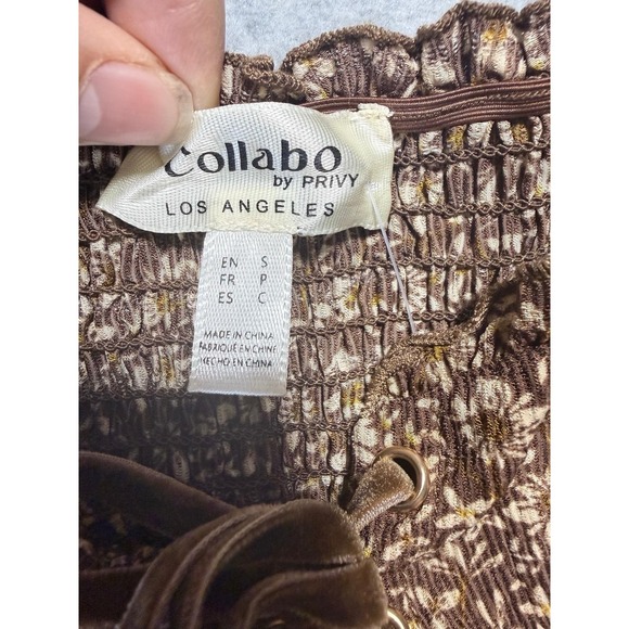 Women's Brown Floral Blouse Size Small Collabo By Privy - Picture 3 of 12